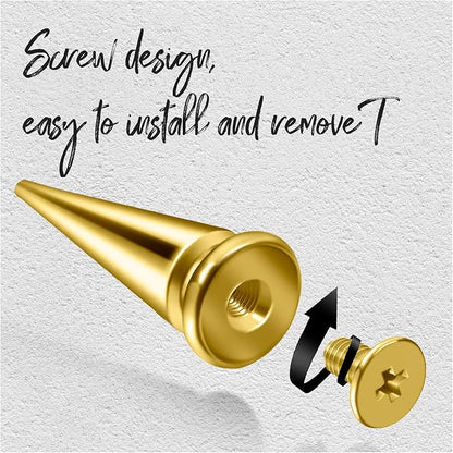 170 Pieces Multiple Sizes Cone Spikes Screwback Studs Rivets Large Medium Small Metal Tree Spikes Studs for Punk Style Clothing Accessories DIY Craft Decoration (Golden)