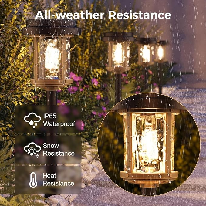 XMCOSY+ Solar Pathway Lights Outdoor, 6 Pack Solar Powered Garden Lights, 20 LM LED Glass Landscape Lights, Waterproof Lighting for Garden Yard Landscape Driveway Walkway