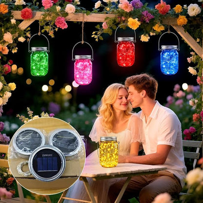 Mason Jar Solar Lights for Outside, 12 Pack 30LED Fairy Firefly Lights Mason Jar Solar Lids Outdoor Waterproof String Lights with Hangers(NO Jars) for Patio Garden Yard Lawn Decor(6 Colors)