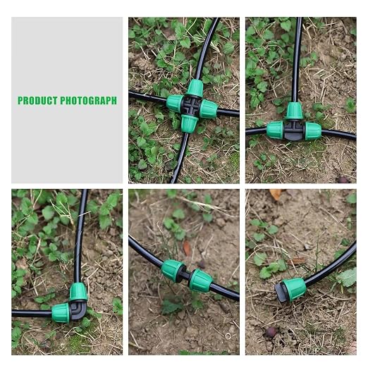 1/4 Inch Drip Irrigation Fittings Kit, 50Pcs Drip Connectors for 1/4" Tubing, Drip Line Connectors with Elbow Coupling Tee 4-Way End Cap, Irrigation Parts for Garden Greenhouse Flower Garden Watering