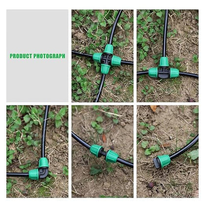 1/4 Inch Drip Irrigation Fittings Kit, 50Pcs Drip Connectors for 1/4" Tubing, Drip Line Connectors with Elbow Coupling Tee 4-Way End Cap, Irrigation Parts for Garden Greenhouse Flower Garden Watering