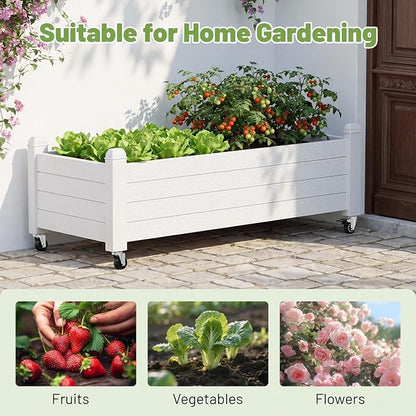 Fancyango Raised Garden Bed with Wheels 13.3" Hx2 -Ashen | Resin Elevated Garden Planter Box with Drainage, Outdoor Planter Box for Veggies Herbs Patio Balcony Backyard