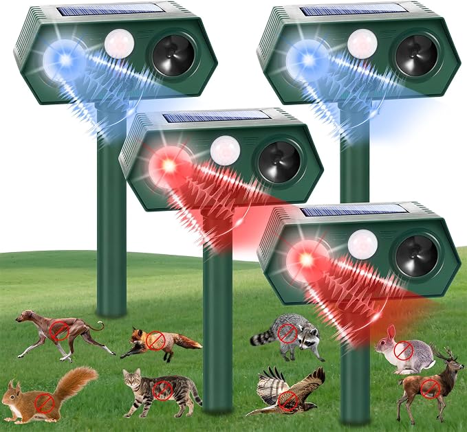 Sonic Fortress Pro Deer Repellent Devices Squirrel Fortress Pro Raccoon Repellent Solar Ultrasonic Animal Repeller Outdoor IP65 Motion Activated Cat Deterrent to Scare Rabbit Dog for Garden Lawn(4)