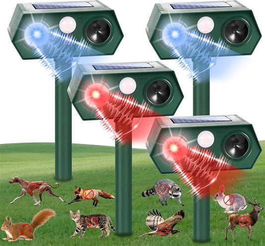 Sonic Fortress Pro Deer Repellent Devices Squirrel Fortress Pro Raccoon Repellent Solar Ultrasonic Animal Repeller Outdoor IP65 Motion Activated Cat Deterrent to Scare Rabbit Dog for Garden Lawn(4)