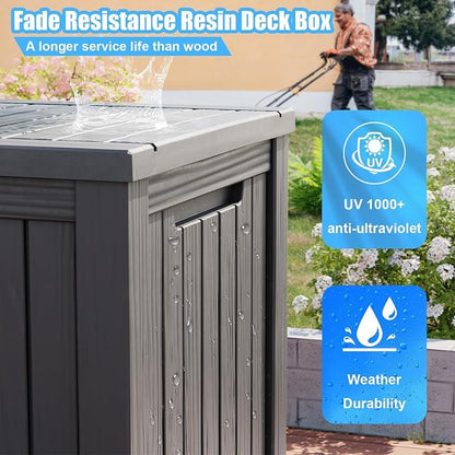 Outdoor Storage Box, 200 Gallon Waterproof Deck Box, Premium Hydraulic Cushion Storage Chest, High-Load Lockable Two-Seater Patio Storage Bench, Large Country Estate, Grey
