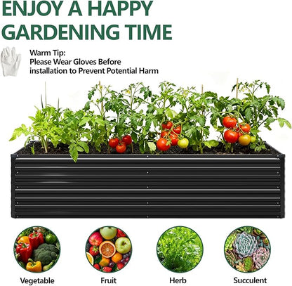 Vengarus 6x3x2ft Galvanized Raised Garden Bed,Metal Raised Beds Kit Black | 2FT Deep Root Elevated Garden Planter Box, Corrugated Steel, Open Bottom, Rustproof All Weather, Large Vegetable Flower Bed