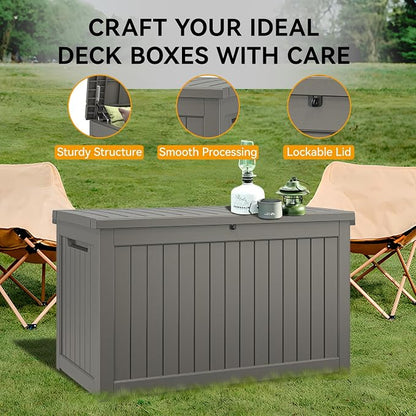 NUNU LAB 270 Gallon Large Resin Deck Box, Waterproof Outdoor Storage Box, Lockable Storage Bin for Patio Furniture, Garden Tools, Pool Accessories, UV-Resistant & All-Weather, Grey