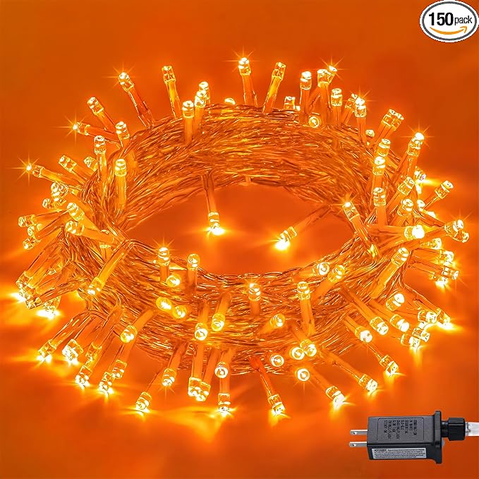 JMEXSUSS 150 LED Orange Halloween Lights Indoor Outdoor, Connectable Christmas String Lights Indoor Plug in, 8 Modes Orange Lights for Halloween Fireplace Tree Bedroom Party Decor