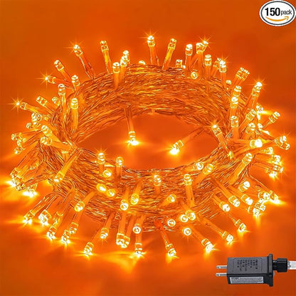 JMEXSUSS 150 LED Orange Halloween Lights Indoor Outdoor, Connectable Christmas String Lights Indoor Plug in, 8 Modes Orange Lights for Halloween Fireplace Tree Bedroom Party Decor