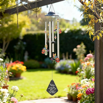 YU FENG Hummingbird Memorial Wind Chime, Yellow Flower Suncatcher Decor | 34 Inch Metal Wind Chime, Crystal Prism Accent, Sympathy Gift For Mom Grandma, Outdoor Garden Patio Decor