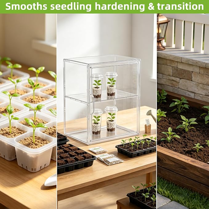 Mini Greenhouse Indoor with Magnetic Door, L-2tier-1pcs | Strong Heat & Moisture Retention, Blocks Wind & Frost, Adjustable Shelf Height, Magnetic Door, Tool-Free Easy Assembly