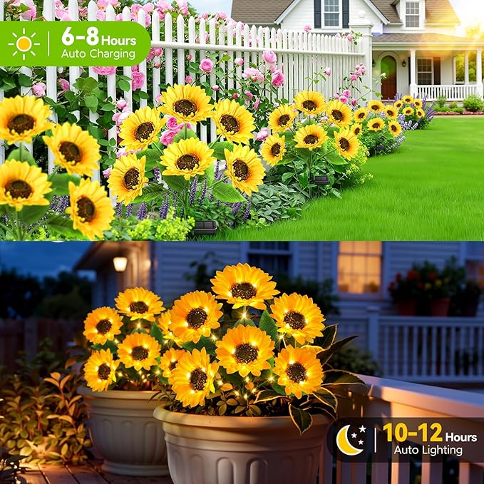 Solar Sunflower Lights Outdoor Garden Decor, 3 Pack Upgraded 18 Bright Sunflowers, Solar Flower Lights Waterproof for Garden, Flower Bed, Yard, Pathway, Patio Decor, Gift for Women, Mom, Grandma