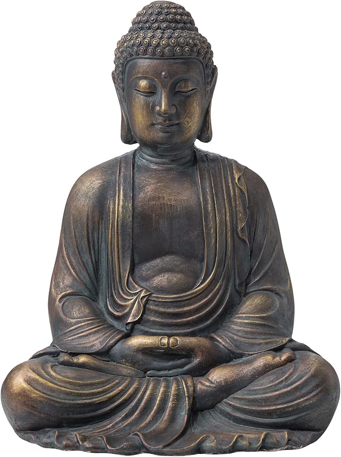 Glitzhome 22.75-inch Zen Meditation Buddha Garden Statue, Bronze Large Indoor and Outdoor Sculpture, Hand-Finished MGO & Fiberglass Decor for Home Patio Yard