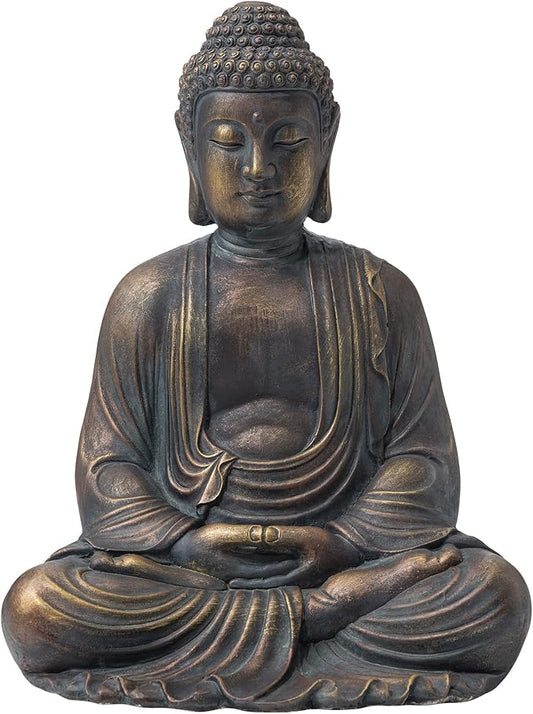 Glitzhome 22.75-inch Zen Meditation Buddha Garden Statue, Bronze Large Indoor and Outdoor Sculpture, Hand-Finished MGO & Fiberglass Decor for Home Patio Yard