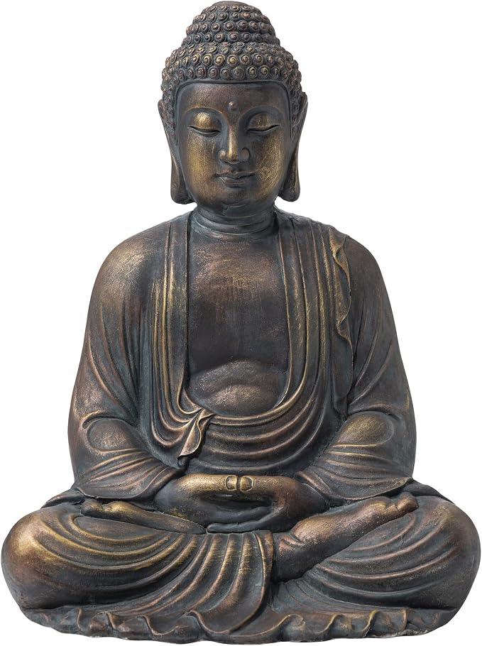 Glitzhome Meditating Buddha Temple Garden Statue Outdoor Sculpture Decorative, 22.83" H