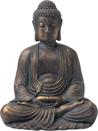 Glitzhome Meditating Buddha Temple Garden Statue Outdoor Sculpture Decorative, 22.83" H