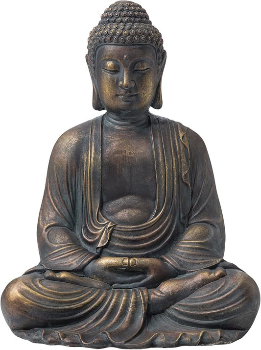 Glitzhome Meditating Buddha Temple Garden Statue Outdoor Sculpture Decorative, 22.83" H