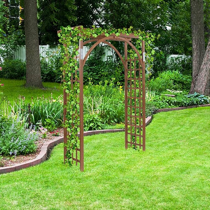 Outvita 7Ft Dark Brown Wooden Garden Arbor Arch Trellis | Heavy duty wood pergola archway for climbing roses vines, perfect for patio lawn courtyard wedding ceremony decor