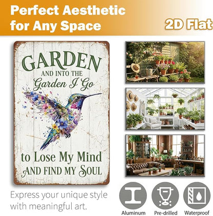 Garden Decor Sign Into the Garden I Go Hummingbird Wall Art | Garden Enthusiasts • Patio Porch Display • Garden Theme • Floral Hummingbird Design • UV Printed • 8x12 Inch
