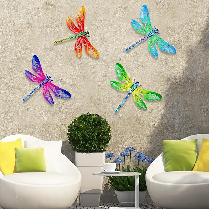 SUNREEK Metal Dragonfly Wall Decor, 12 Inches Dragonfly Outdoor Wall Art for Fence Garden Yard Patio Decorations