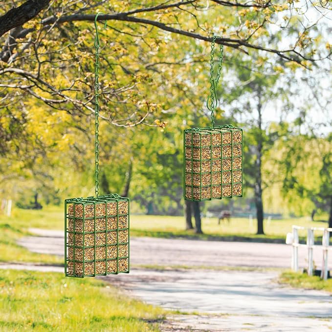 Bird Feeder for Outdoors, Suet Feeder for Outside Hanging Suet Basket Cage | Adjustable Chain Hanging for Garden Yard Outside - Suet Cake Feeders Squirrel Proof birdfeeder