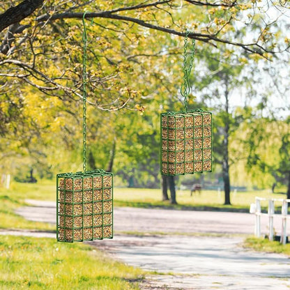 Bird Feeder for Outdoors, Suet Feeder for Outside Hanging Suet Basket Cage | Adjustable Chain Hanging for Garden Yard Outside - Suet Cake Feeders Squirrel Proof birdfeeder