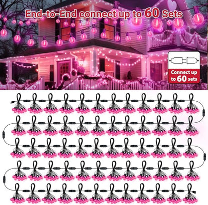 LAMPHOME LED Outdoor String Light, 26Feet Patio Lights with 12+1Edison Shatterproof Bulbs(1Spare), UL Waterproof Outside Lights connectable Dimmable for Backyard Porch Decor,Pink