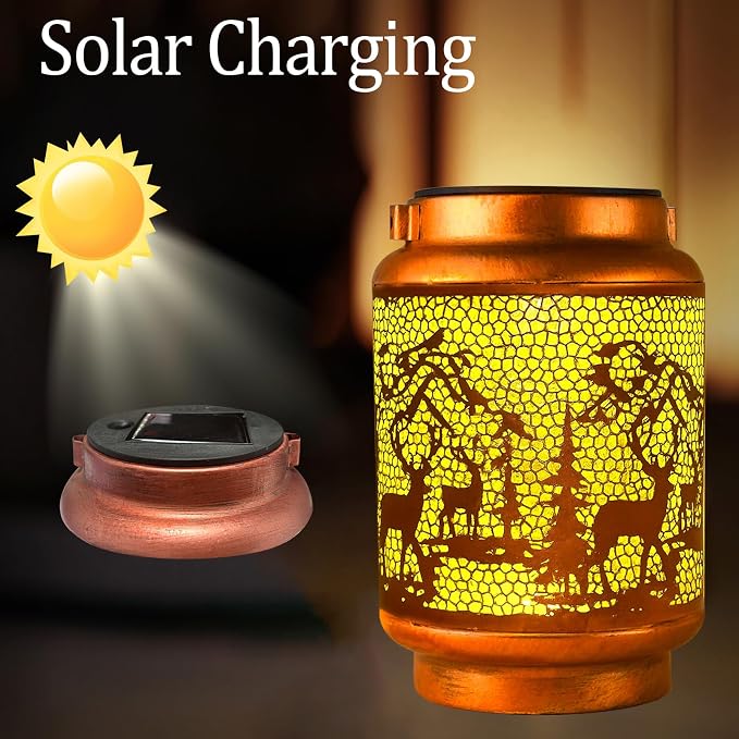Solar Lanterns Outdoor Waterproof Gifts for Women Grandma Gifts for Mom Deer Garden Decor Solar Hanging Lantern Metal for Patio Yard Festival Pathway Landscape