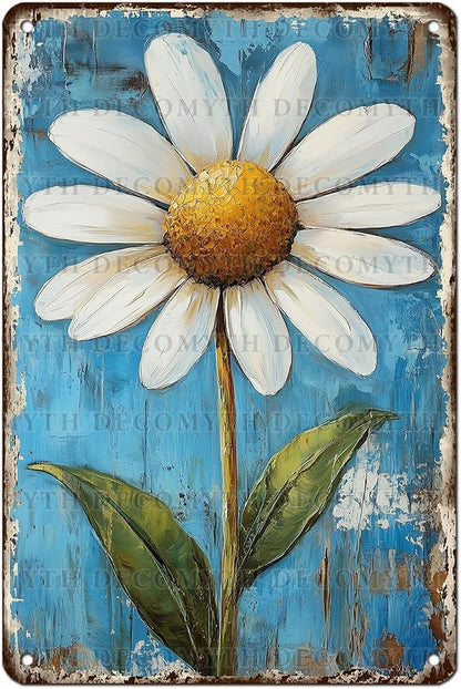 Vintage Daisy Flower Tin Sign Retro Garden Metal Poster Funny Wall Art Cafe Office Home Bar Plub Club Shop Toilet Indoor Man Cave Farmhouse Accessories Bathroom Farm Garden Plaque 12 * 8inch