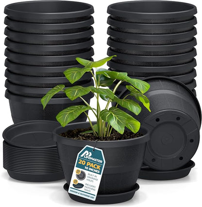 10-Inch Whiskey Barrel Planters Outdoor Pack of 20 - Durable Plastic Plant Pots for Indoor & Outdoor Use with Drainage & Saucer, Lightweight Rustic Barrel Planters for Flowers, Herbs & Small Plants