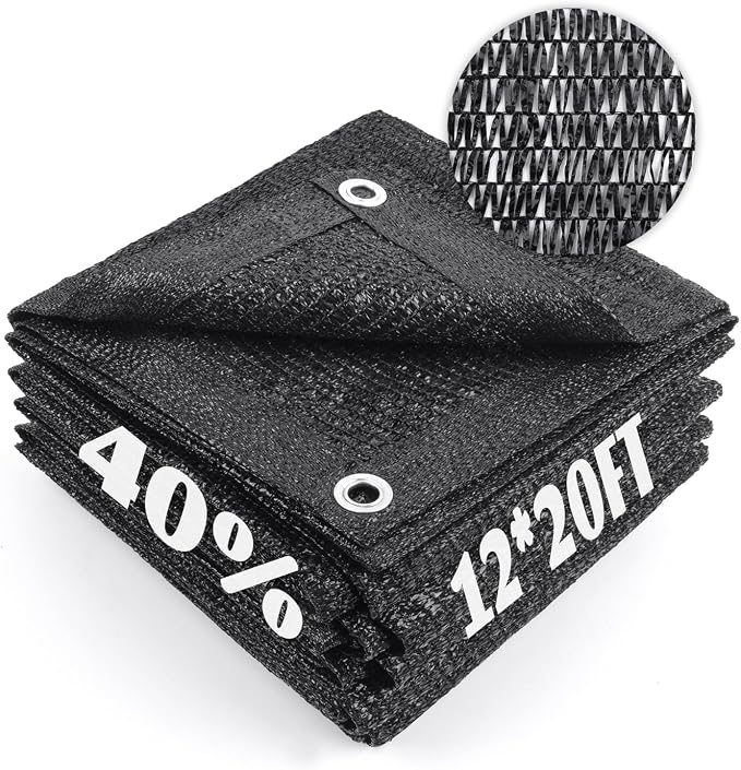 Cool Area 40% Sun Shade Cloth Mesh Tarp with Grommets for Plant Cover 12x20ft Patio Canopy Garden Pergola Greenhouse Car Barn Kennel Black