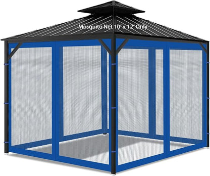 Gazebo Universal Replacement Mosquito Netting, Outdoor Mesh Netting Screen 4-Panel Sidewall with Zipper for Patio, Canopy, Garden and Backyard, Gray(Mosquito Net Only) (Blue, 10' x 12')