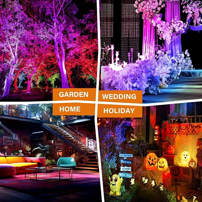 RGBW Landscape Lights 120V Plug in - 16 Colors & Modes Color Changing Metal Spotlights with Remote for Outdoor Yard Garden Pathway Trees
