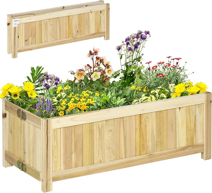 Outsunny Foldable Raised Garden Bed, Wooden Planter Box, Herb Garden Planter with Drainage Holes, for Backyard, Patio to Grow Vegetables, Herbs, and Flowers, 28'' x 12'' x 10"