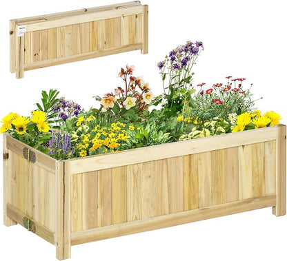 Outsunny Foldable Raised Garden Bed, Wooden Planter Box, Herb Garden Planter with Drainage Holes, for Backyard, Patio to Grow Vegetables, Herbs, and Flowers, 28'' x 12'' x 10"