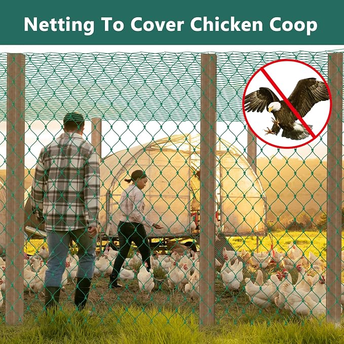 Bird Netting for Chicken Coop, Poultry Netting Over Chicken Run & Chicken Pen, Heavy Duty Nylon Nettings Reusable, UV-Resistant, Garden Netting Aviary Net Fruit Tree Nettings