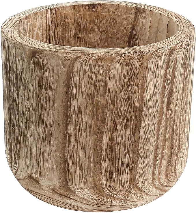 CYS EXCEL 11'' Burnt Finish Cylinder Planter Lightweight Natural Wood Cachepot for Indoor Plants, Succulents, Herbs, Home & Office Decor