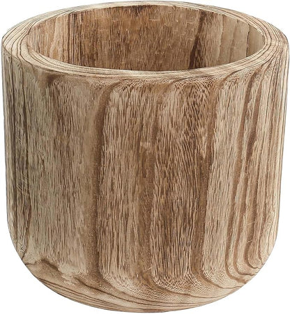 CYS EXCEL 11'' Burnt Finish Cylinder Planter Lightweight Natural Wood Cachepot for Indoor Plants, Succulents, Herbs, Home & Office Decor