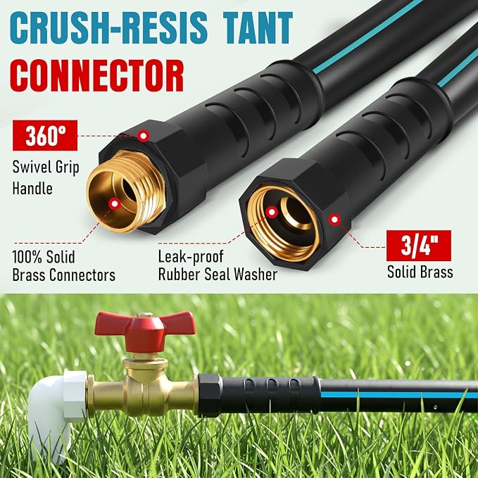 Garden Hose 75 ft x 5/8" with Nozzle, Water Hose Heavy Duty Flexible, Lightweight Kink-less Hybrid Hose with Swivel Handle, Male to Female Fittings