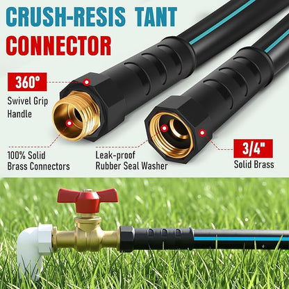 Garden Hose 75 ft x 5/8" with Nozzle, Water Hose Heavy Duty Flexible, Lightweight Kink-less Hybrid Hose with Swivel Handle, Male to Female Fittings