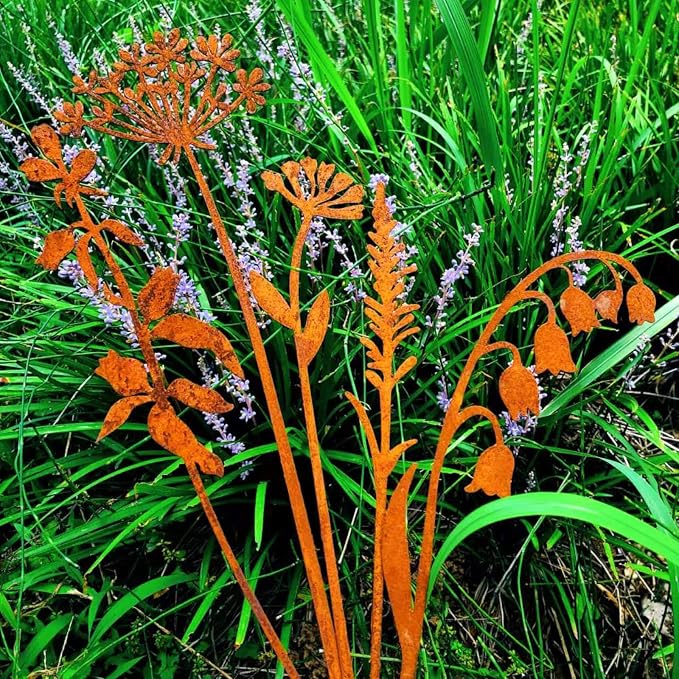 Metal Flowers Garden Stakes | 5Pcs，Easy to use, no maintenance required