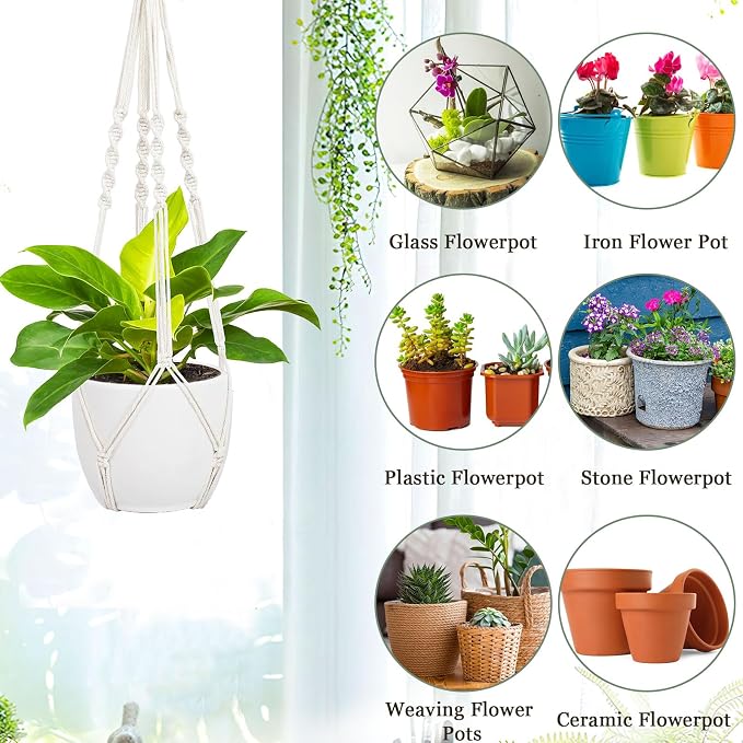 Augshy 27inch Macrame Plant Hanger, 2 Packs Plant Hangers with Hooks, Hanging Planter for Indoor Plants Decorative Macrame Pot Hanger for Home Decor