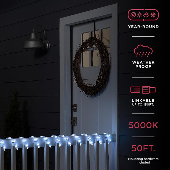 UltraPro LED Rope Lights, 50ft Classic Clear Rope, Cool White Light 5000K, Indoor/Outdoor, Flexible, Linkable, Durable, Rope Lights Outdoor, 54846