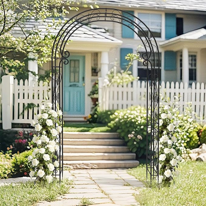 Garden Arch – 51"(L) x 88"(H) Metal Arbor, Thickened Rust-Proof Steel Pipe, Garden Gate Arch for Backyard Entry, Trellis for Climbing Plants Outdoor, Walkway Arbor for Yard, Patio, Courtyard