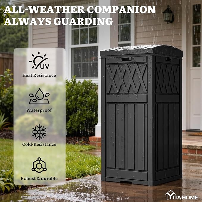 YITAHOME Package Delivery Box with Lift-Out Bag | 31 Gallon Waterproof Parcel Drop Box with Sign, Resin Porch Package Container for Curbside& Outdoor Use, Black