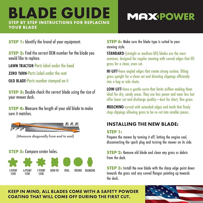 MaxPower 561153B USA Made 3 Blade Mulching Set | For Many 48" Cut Exmark Mowers Replaces OEM #'s 103-6391, 103-6391-S, Windsor 50-1936