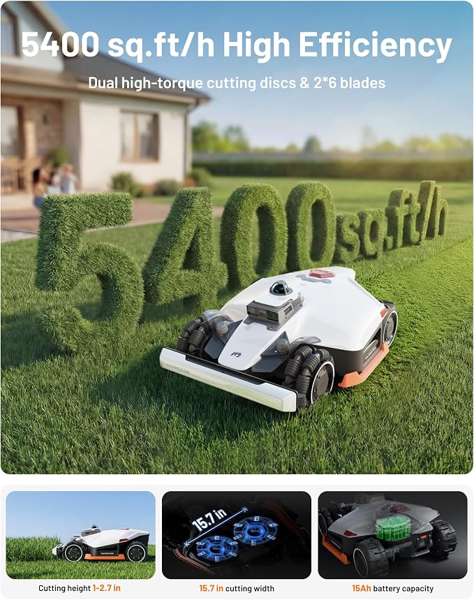 Mammotion LUBA 3 AWD 5000 Robot Lawn Mower with Garage (Ship Separately), 1.25 Acres, 360° LiDAR+NetRTK+AI Vision, All-Wheel-Drive for 80% Slopes, 50 Multi-Zone Management, Cutting Height 1.0"-2.7"