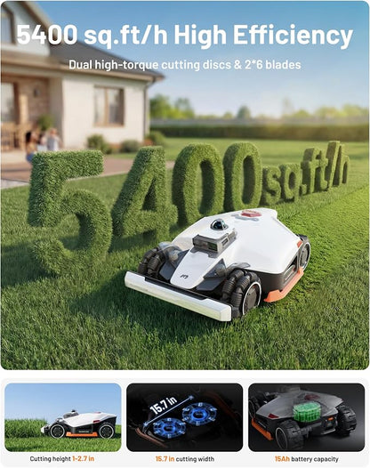 Mammotion LUBA 3 AWD 5000 Robot Lawn Mower with Garage (Ship Separately), 1.25 Acres, 360° LiDAR+NetRTK+AI Vision, All-Wheel-Drive for 80% Slopes, 50 Multi-Zone Management, Cutting Height 1.0"-2.7"
