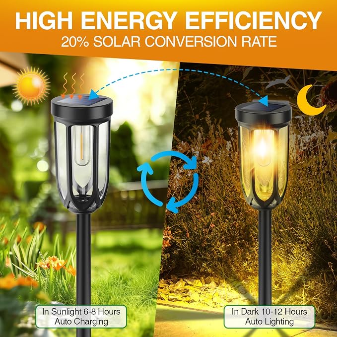 UMYBJRNDSA-Solar Lights Outdoor 8 Pack, Solar Pathway Lights, Solar Lights Outdoor Waterproof IP65, Bright Auto On/Off Garden Lights, Solar Landscape Lights for Driveway Walkway Lawn Yard (Warm White)