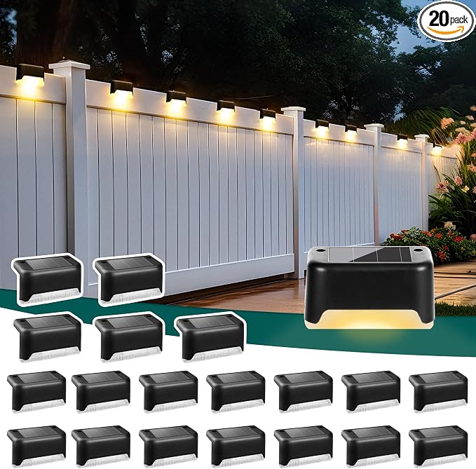 SOLPEX Solar Deck Lights Outdoor 20 Pack, Solar Step Lights Waterproof Led Solares Light for Outdoor Stairs, Step, Fence, Yard, Patio, and Pathway(Warm White)